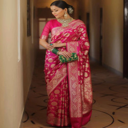 Traditional Banarasi Lichi Silk Saree with Rich Woven Border & Blouse Piece